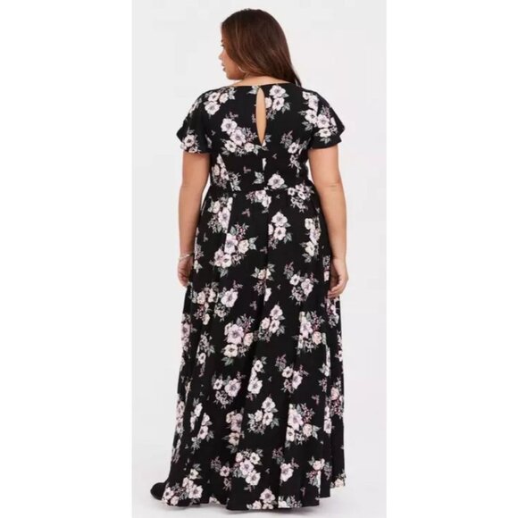 Torrid Womens Black Floral Challis Maxi Dress Size 0 Feminine Boho Garden Party - Picture 4 of 14